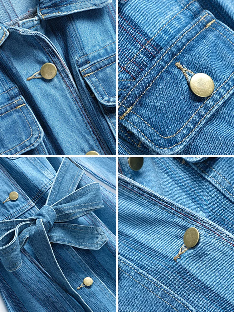 Miuco женское облегающее платье из джинсовой ткани в полоску с поясом [в наличии]