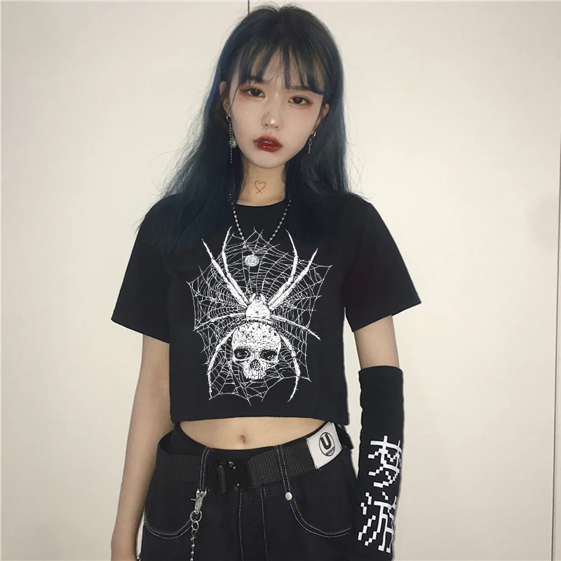 

Summer Fashion Harajuku Short Sleeve Tees Kawaii Women clothes Skeleton Print TShirt Cartoon Y2k Tops Gothic Streetwear Crop top