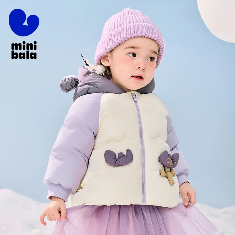 Пуховая верхняя одежда Mini Bala для мальчиков и девочек 2024 новые зимние стили с