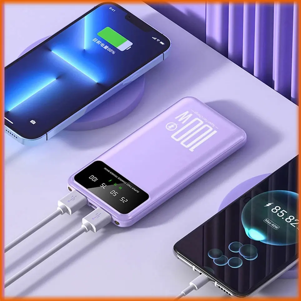 

Mobile Power Bank PD Ultrafast Charging External Power Supply Ultrathin Portable Digital Display Phone Accessories 50000mAh 100W
