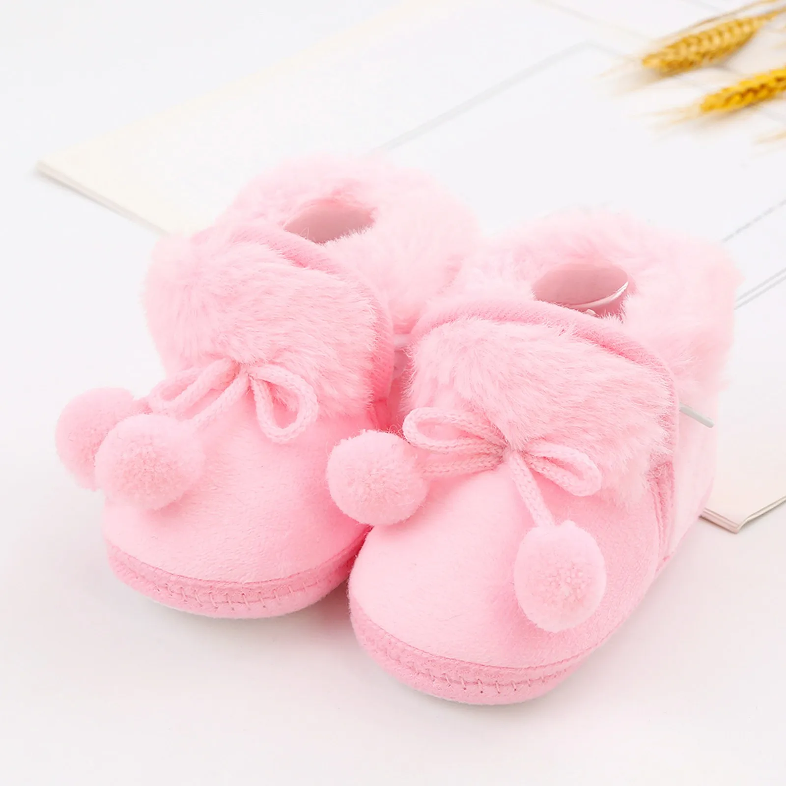 

Winter Snow Boots Newborn Toddler Warm Boots Warm Comfort First Walkers Baby Girls Boys Shoes Soft Sole Fluff Balls Snow Booties