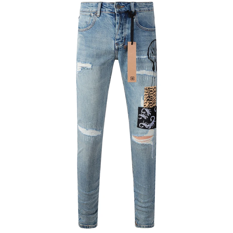 Ретро Do Old High Street модные синие джинсы KSUBl Cross мужские брюки из ткани с рваными швами