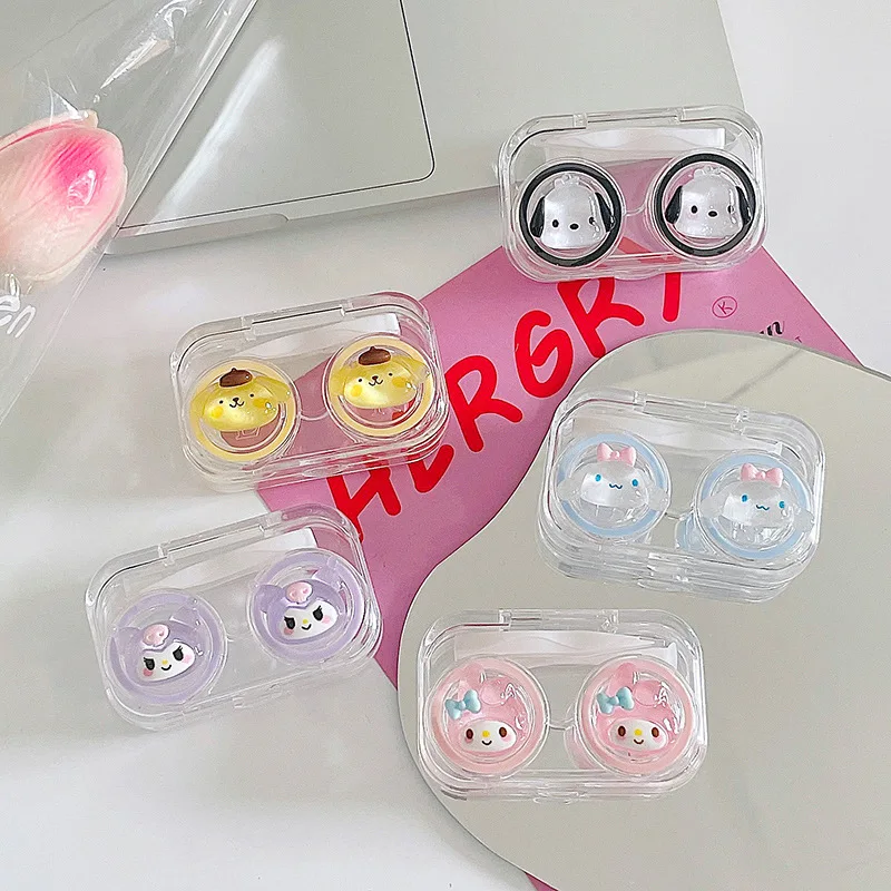 

Kawaii Sanrio Contact Lens Case Kuromi Pochacco Accessories Cute Cartoon Anime Fine Flash Three-Dimensional Decoration Toys Girl