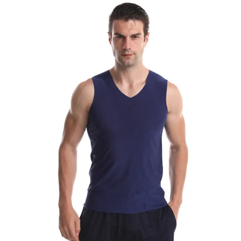 Summer Men's Vest Ice Silk Loose Mesh Sports Breathable Quick-drying Corset Top Running Vest Men Clothing Men Gym Tank Top