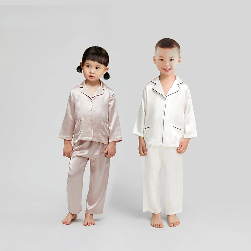 

Хорошее качество, 100% шелк, детская одежда для сна, Шелковый Пижамный комплект для девочек и мальчиков