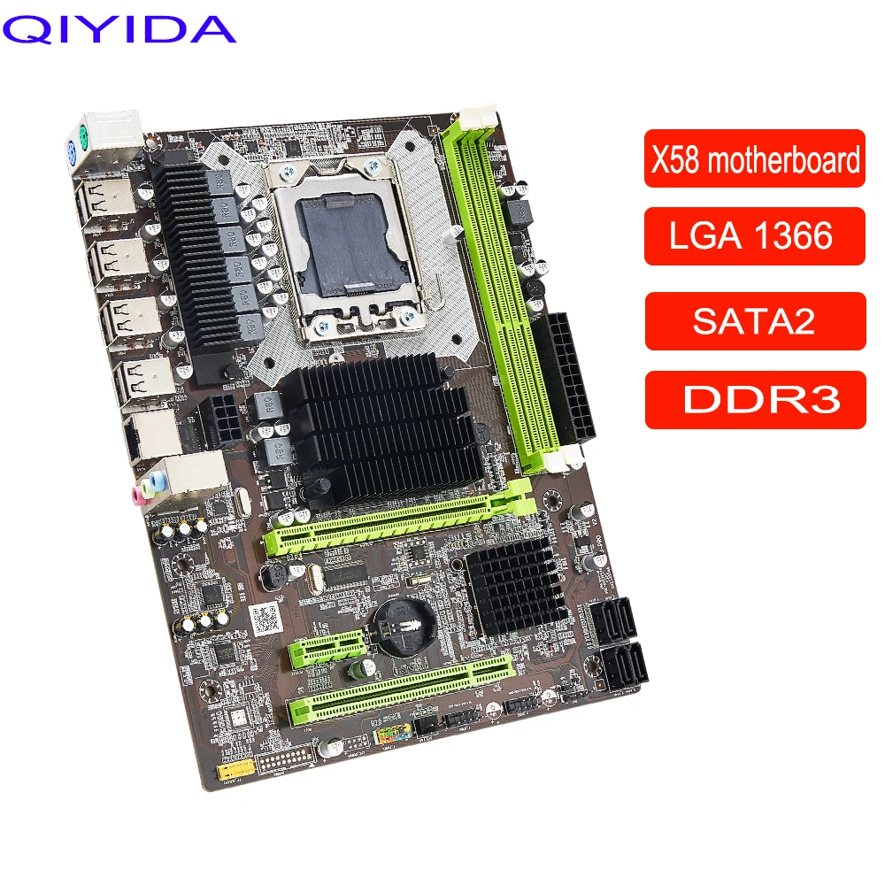 Материнская плата Qiyida X58 LGA 1366 материнская LGA1366 с поддержкой REG ECC DDR3 и процессором