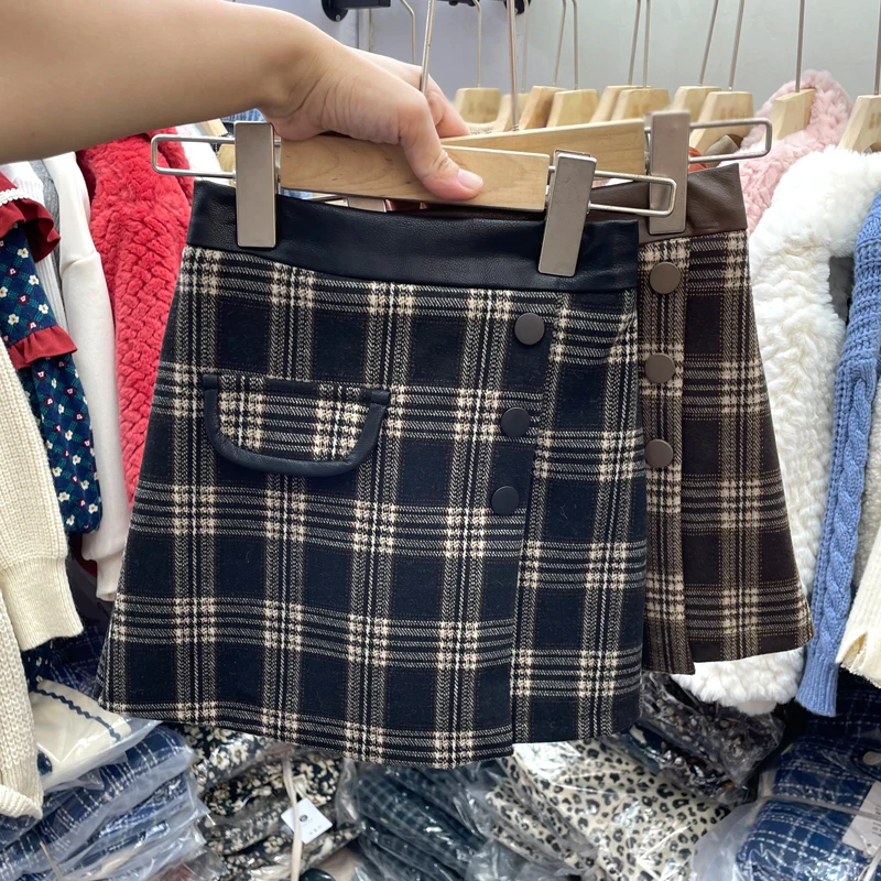 

Girls' Skirt New Winter Children's Wear Children's Woolen Plaid Mini Package Skirt Short Skirt for Cold Girls