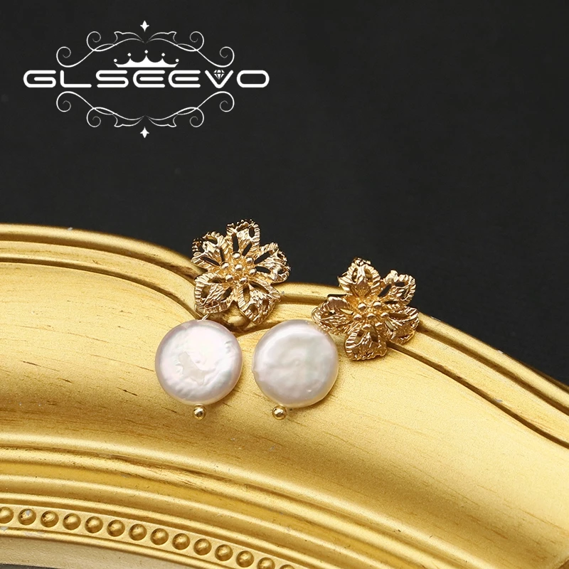 Модные полые металлические цветы GLSEEVO барокко жемчуг женские серьги-подвески
