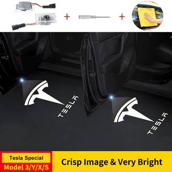 Projection Crisp Bright Logo For Tesla Model 3 Y S X Door Puddle Panel Lights LED Welcome Pedal Ligh 2022 2021 2020 Accessories