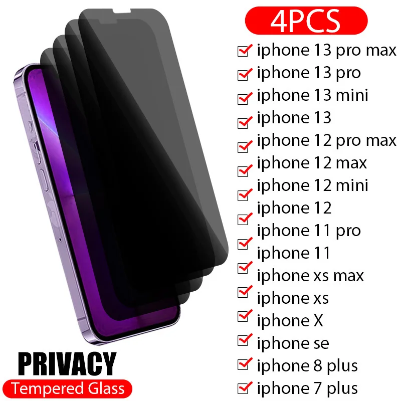 

4 шт. противошпионская Защита экрана для IPhone 14 13 PRO MAX, Защитное стекло для конфиденциальности для IPhone 14 Plus 13 12 Mini 11 Pro SE 2020