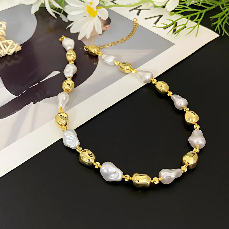 Фото Baroque Pearl Necklace Artificial Pearl Collarbone Chain Metal Simple Personalized Fashionable and Trendy Jewelry for Women №4