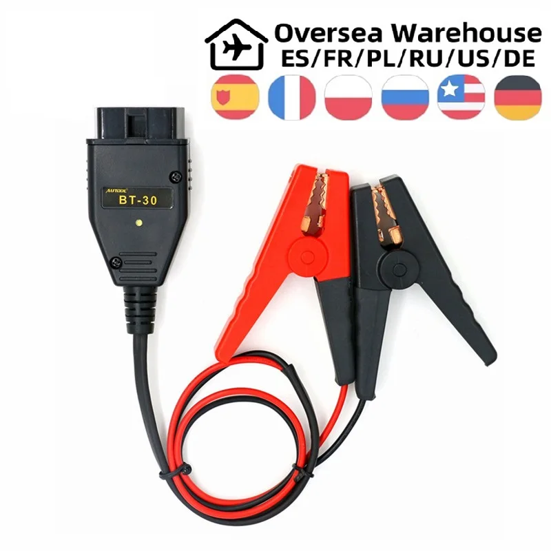 

AUTOOL BT-30 Car ECU Emergency Power Supply Battery Clip Battery OBD2 Connectors Emergency Power Off Protector ECU Memory Cable