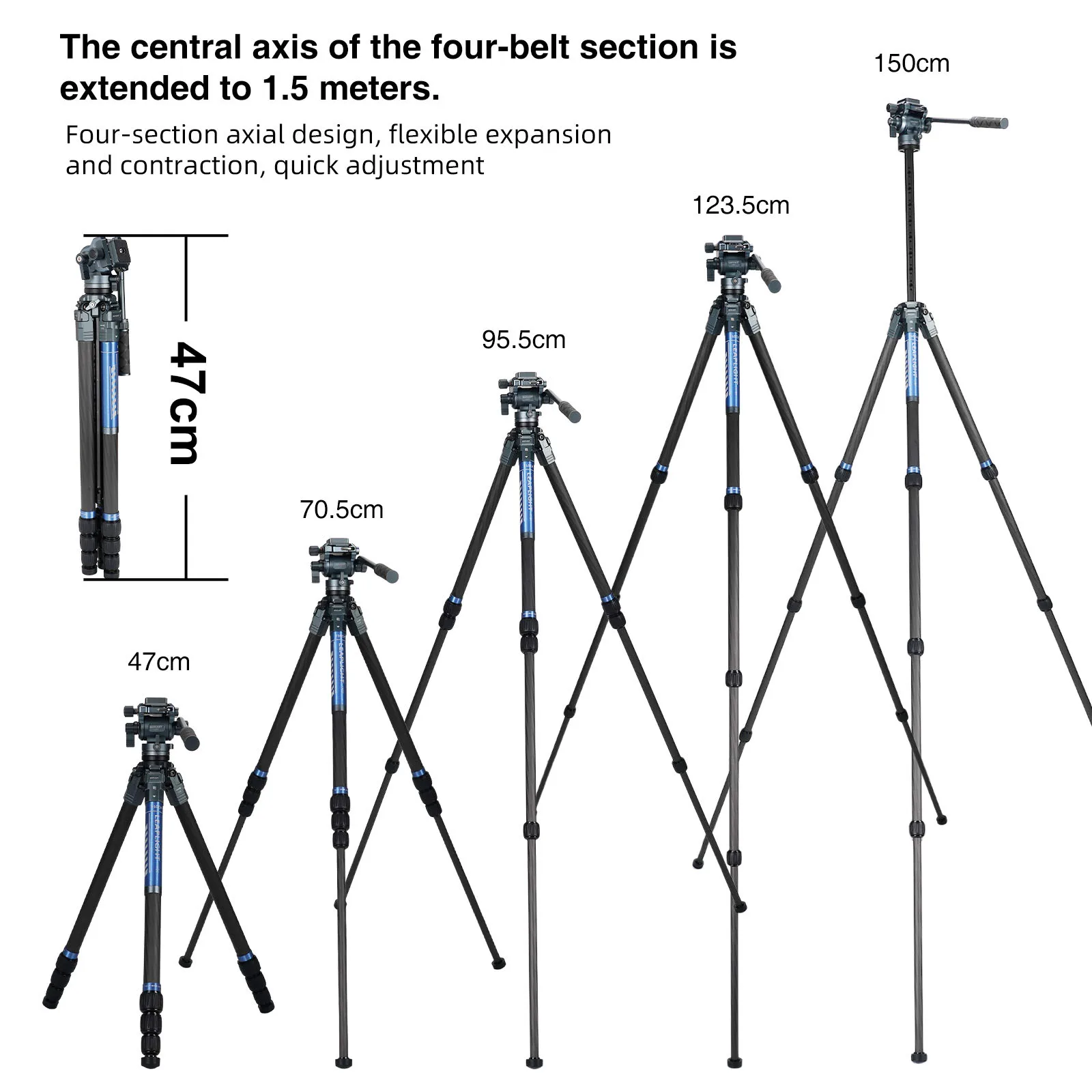 Профессиональный штатив для камеры из углеродного волокна с расширяемой