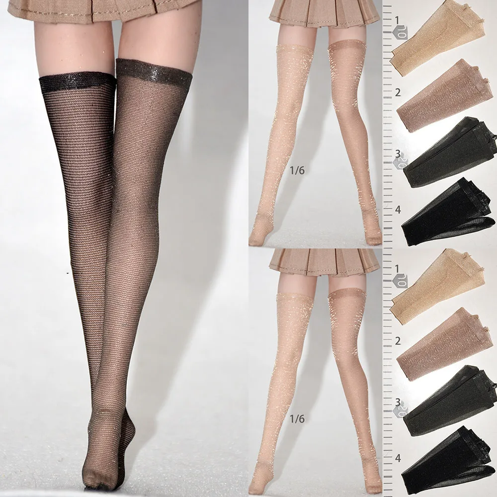 

1/6 Female Soldier Stockings Shiny High Tube Silk Stockings Pleated Skirt Sexy Slim Stockings Fit 12'' Action Figure Model