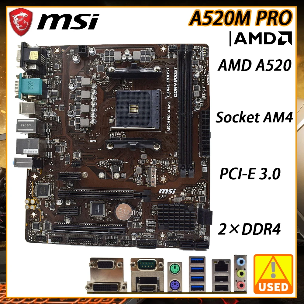 

Материнская плата MSI A520M PRO, материнская плата AM4 DDR4 64 Гб 3200 МГц Ryzen 5 5600g Ryzen 7 5800 процессоры AMD A520 M.2 SATA3 USB3.2 Micro ATX