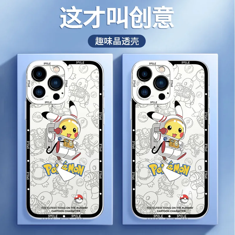 

Pokemon Interstellar Astronaut Pikachu Cartoon Soft Acrylic Phone Case for IPhone 14 13 12 11 Pro Max XR XS X Anime Accessories
