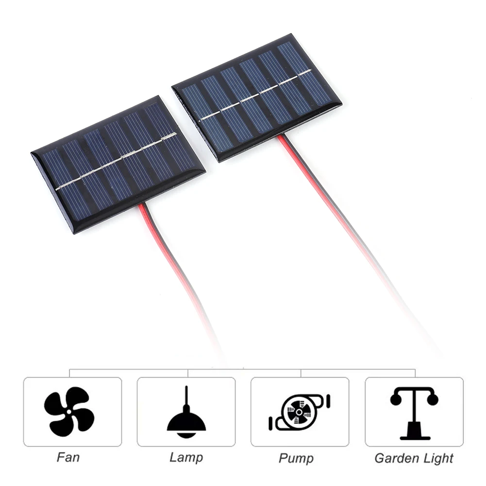2pcs Practical Mini Solar Panel 1W 3V DIY Outdoor Solar Charger Power Bank 65x48MM with Cable for Camping Outdoor Survival
