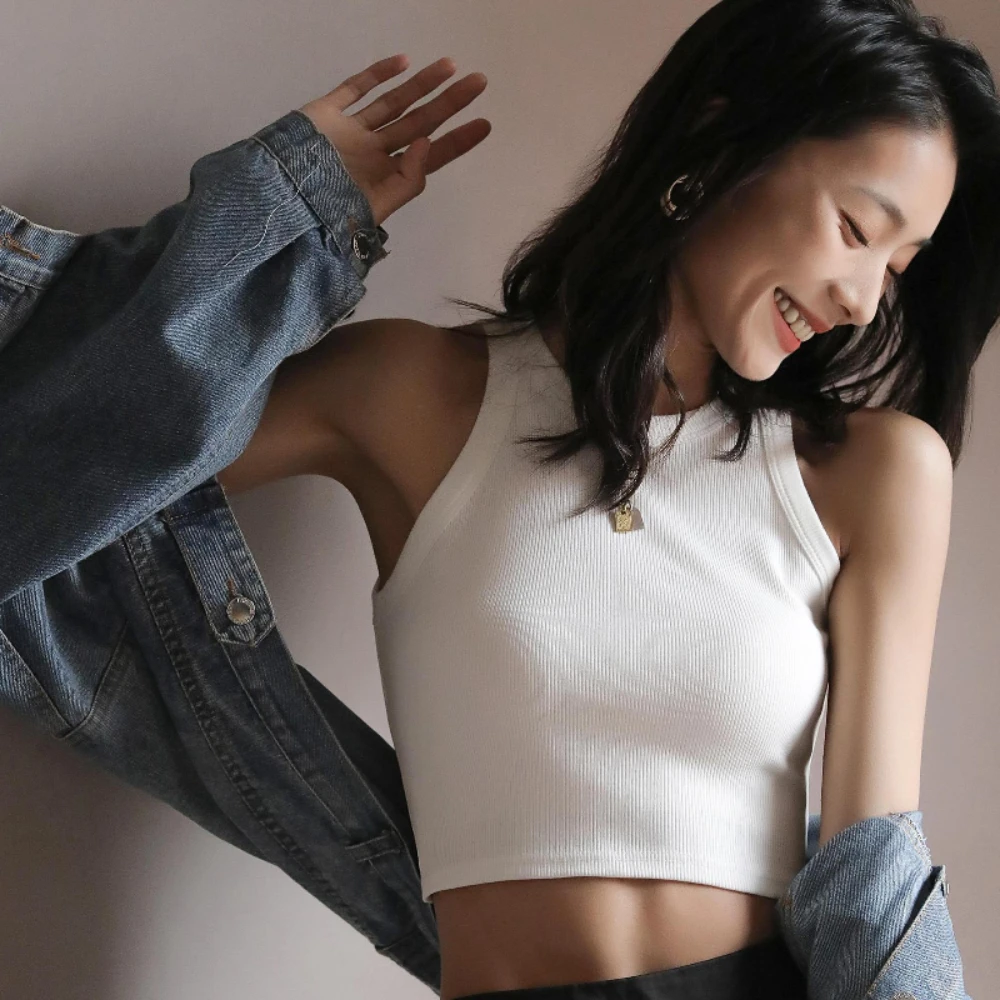 

Summer Women Crop Tops Sleeveless Bottomed Thread Camisole for Female Sexy Fashion Y2k Cute Tanks Top Spice Girls Streetwear