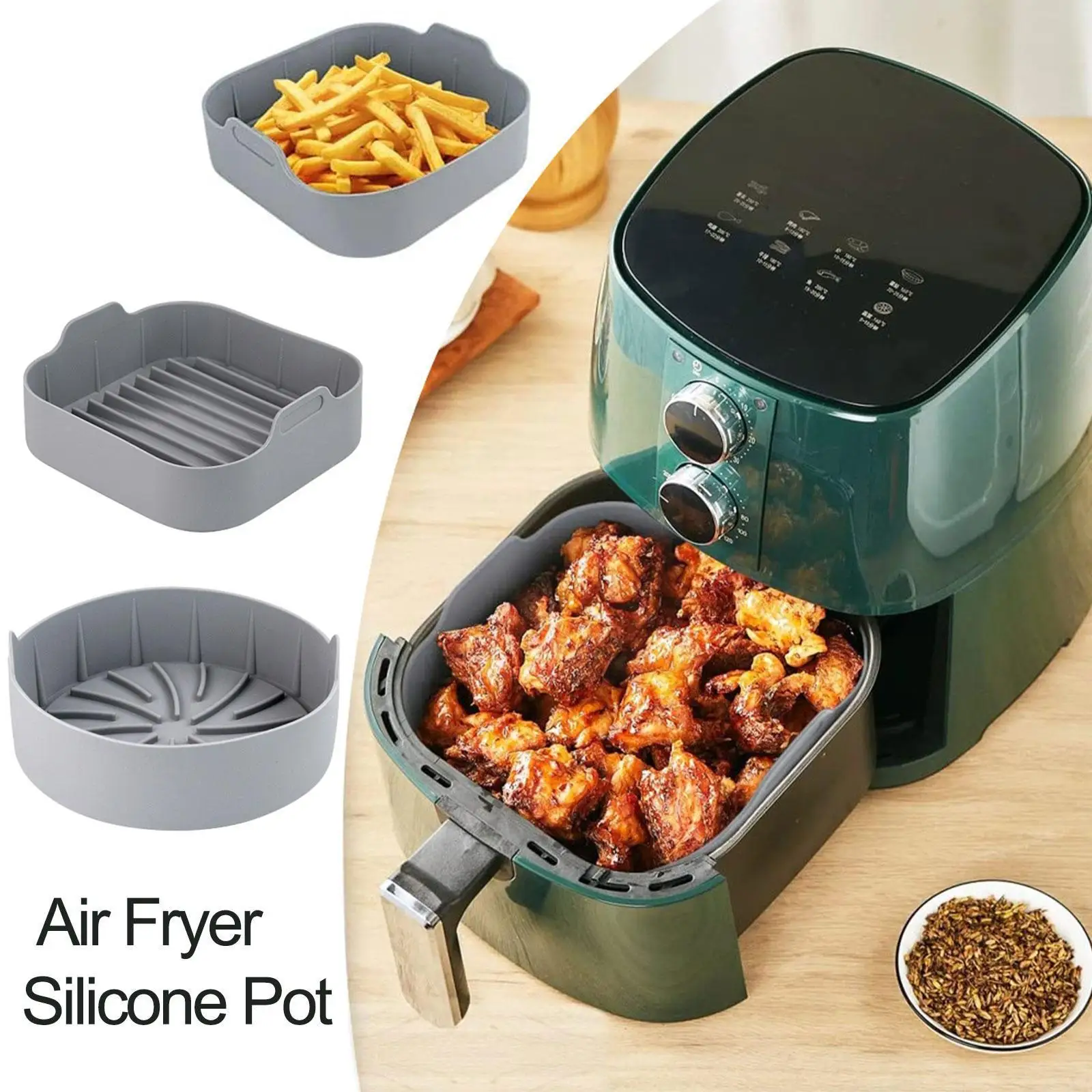 Silicone Pot Thicken Bbq Plate Barbecue Basket Heating Baking Pan For Air Fryer L3p1