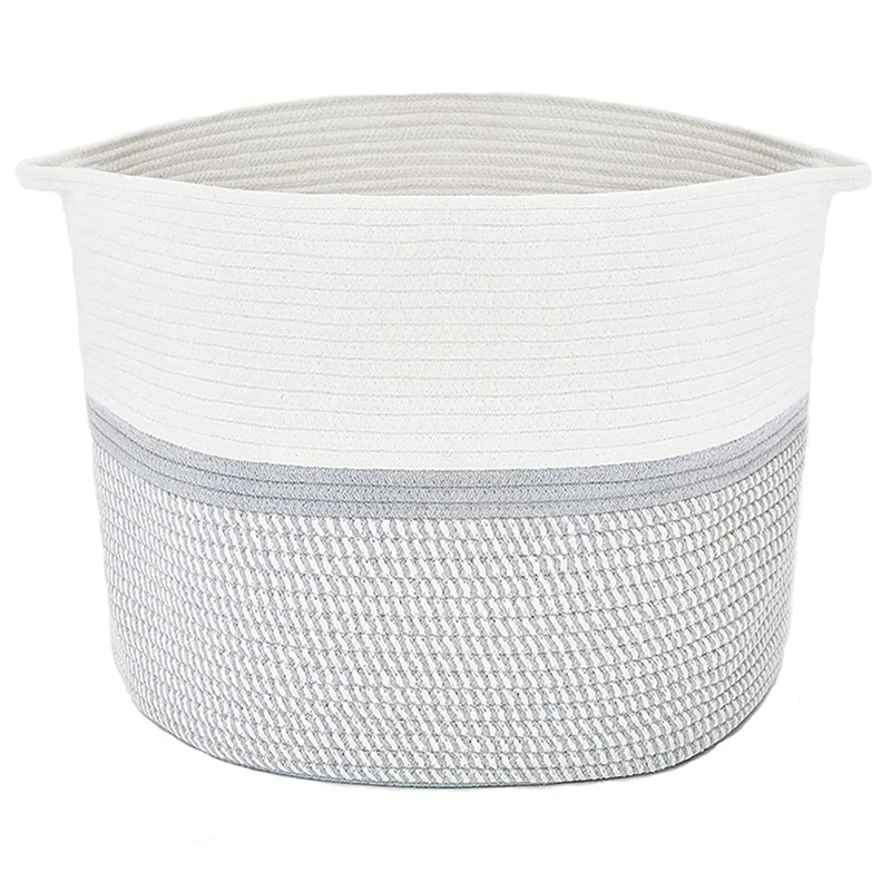 

Cotton Rope Woven Basket With Handle,Baby Toys Multipurpose Storage Basket,Clothes&Blanket Hamper Basket,33X38CM