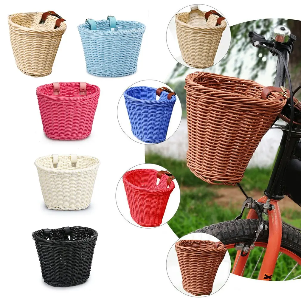 Kids Front Handlebar Rattan Handwoven Bike Basket Kids Woven