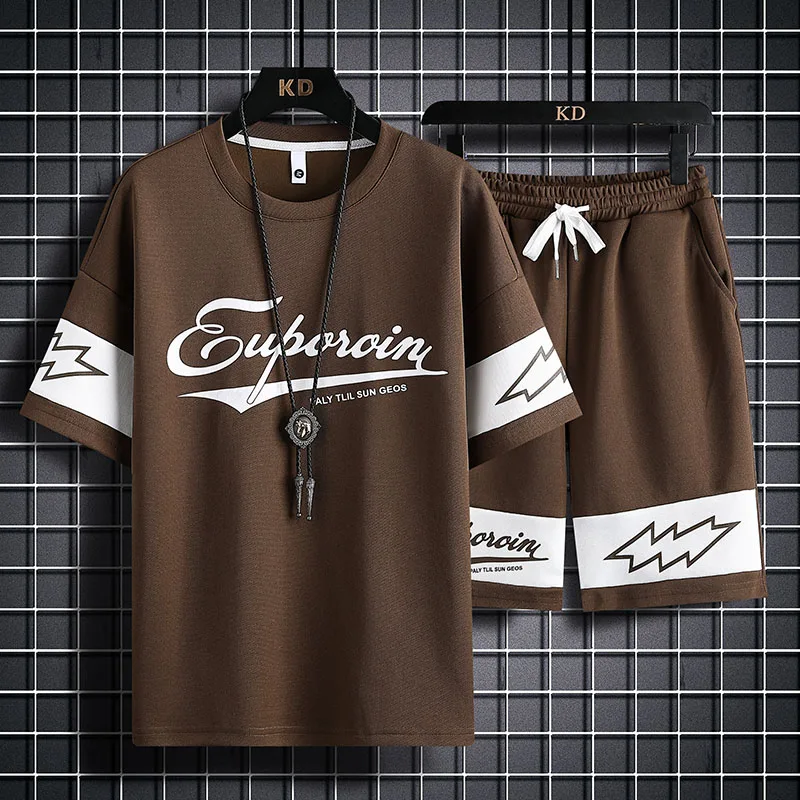 2023 New Short-Sleeved T-shirt Men's Shorts Summer Trendy Letter Printed Men's Top Loose Casual Fashion Brand T-shirt Suit