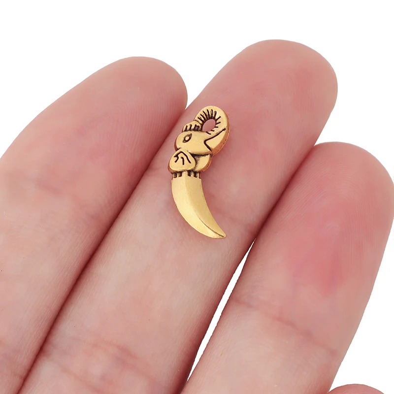 

10 x Antique Gold Color 3D Ivory Elephant Tooth Charms Pendants Beads for Necklace Bracelet Jewelry Making 18x8mm
