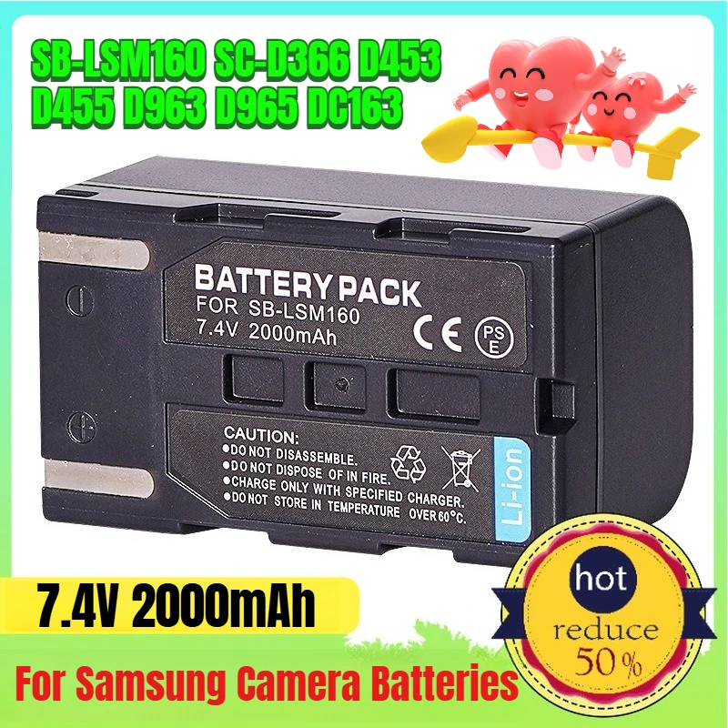 Фото 7,4 В 2000 мАч для Samsung SB-LSM160 SC-D366 D453 D455 D963 D965 DC163 165 аккумуляторы для камеры №1