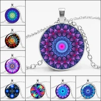 mandala 3 colors fashion art charm kaleidoscope buddhist yoga jewelry crystal glass photo necklace round pendant jewelry