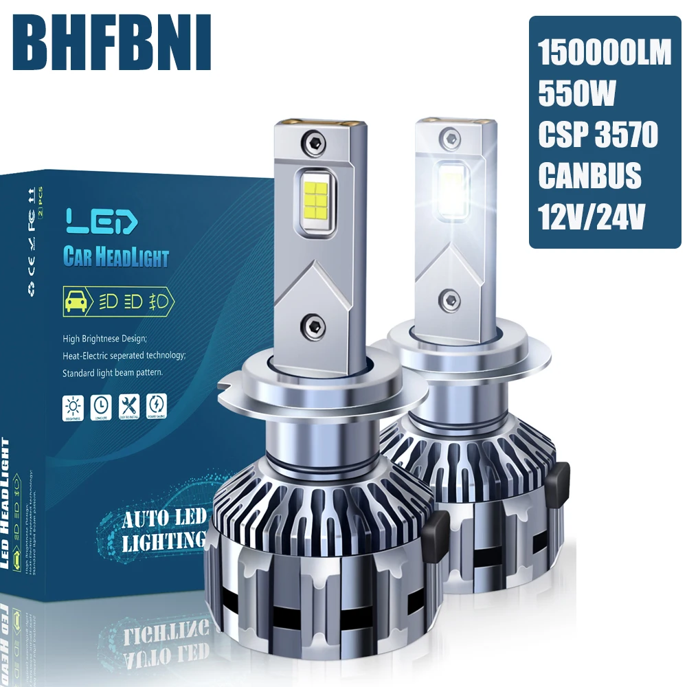 

BHFBNI 150000LM 6000K Lamp 550W HB3 HB4 9005 9006 H1 H8 H9 H7 H4 H11 Bulb Led Canbus Car Headlight CSP 3570 Fog Light Pure White
