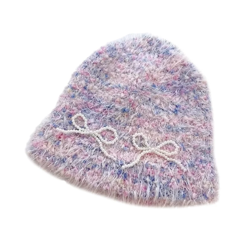 Плюшевая вязаная шапка с бантами. Элегантная женская шапка. Удобная Расклешенная