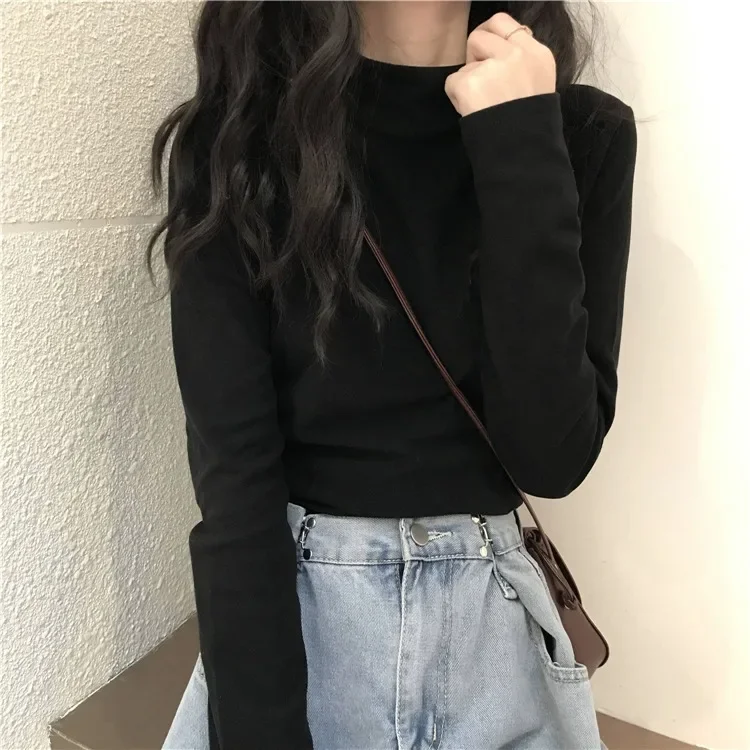 Женская осень 2023 новая футболка с длинными рукавами и внутренней подкладкой на