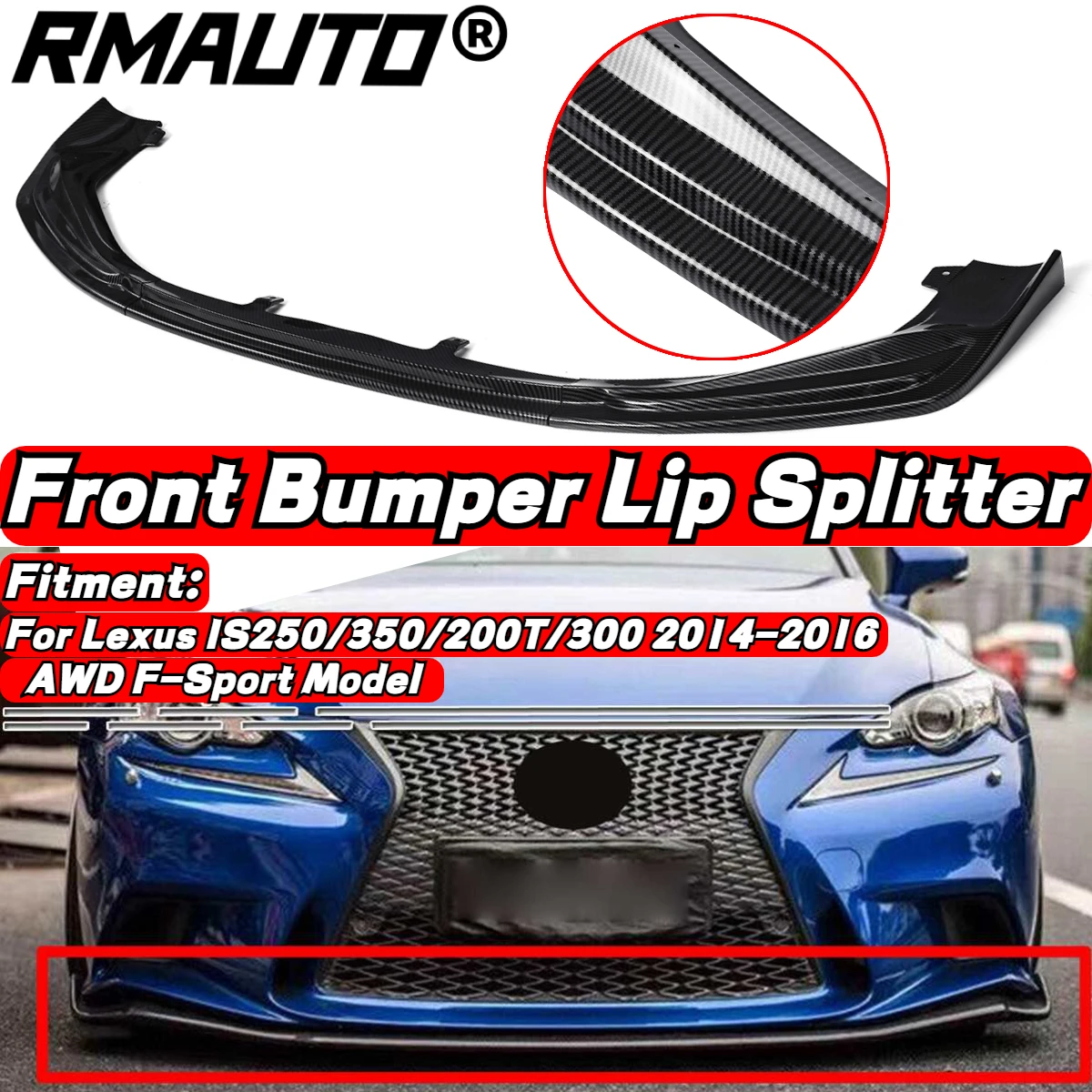 RMAUTO Carbon Fiber Front Bumper Lip Splitter Diffuser Spoiler Chin Body Kit For Lexus IS250 IS350 IS200T F-Sport 2014 2015 2016