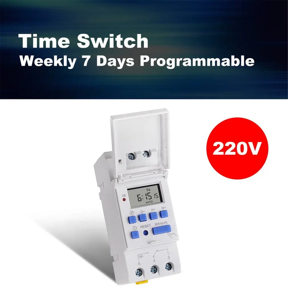 

SINOTIMER Switch Relay Timer Control AC 220V 1.5W Weekly 7 Days Digital Programmable Time Din Rail Mount for Electric Appliance