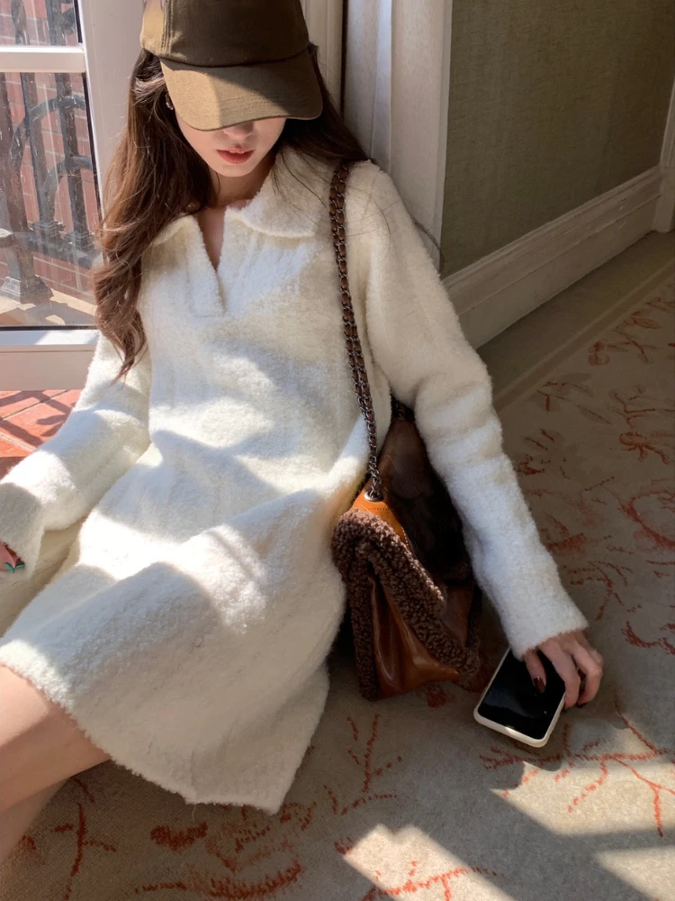 

2022 Autumn Sweater One Piece Dress Korean Fashion Women Long Sleeve Slim Elegant Y2k Mini Dress Female Party Chic Knitted Dress