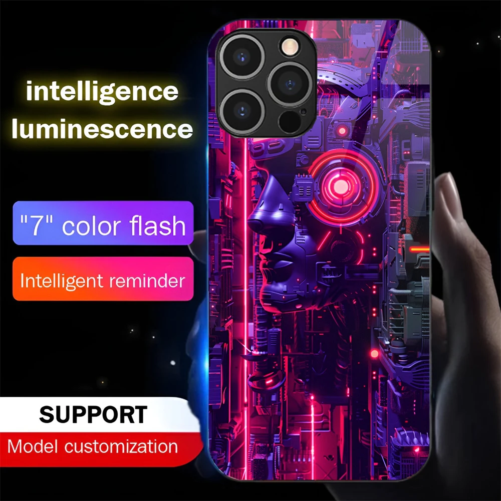 Фото Чехол для телефона Future Brain Design Smart LED Light Glow из закаленного стекла для iPhone Air 17, 16, E, 15, 14, 13, 12, 11 Pro Max Plus №3