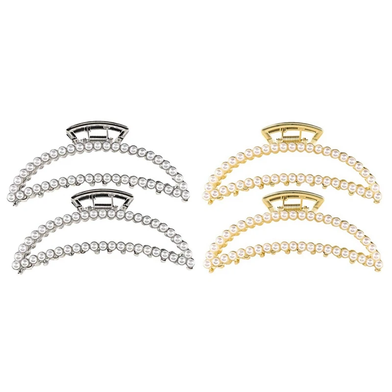 

4 Pieces Of Large Metal Hair Clips, Suitable For Thick Hair, Fashion Styling Hair Accessories Hair Clips (Gold + White)