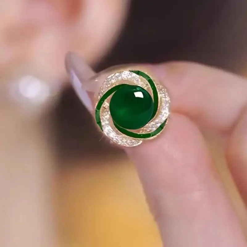 Новые южнокорейские серьги с зеленым камнем кошачий глаз элегантные модные