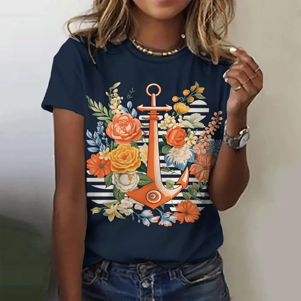 Женская футболка с коротким рукавом круглым вырезом и 3D-принтом