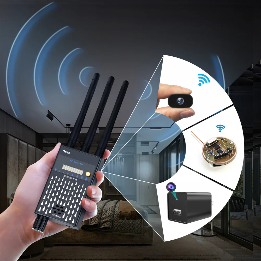 Three Antennas Full Range RF Signal Detector GPS GSM Tracker Anti Spy Bug Detector Wireless Camera Signal GSM Device Finder G618