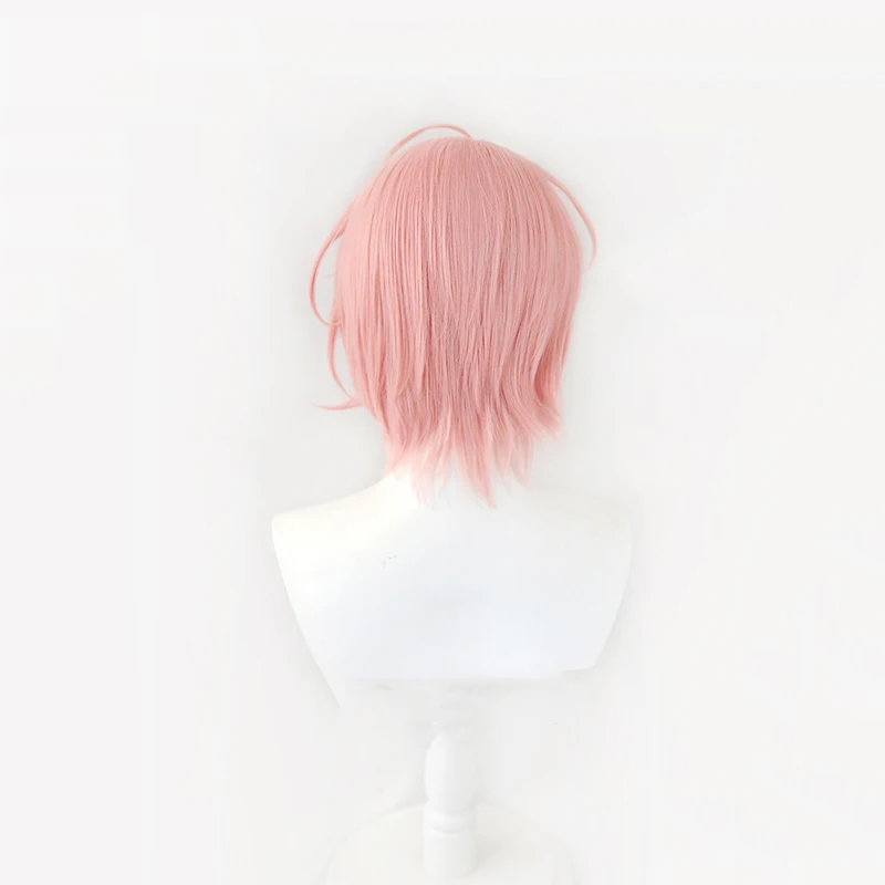 Aster Cosplay Wig Game Nu: Carnival Short Pink Heat Resistant Synthetic Halloween Party Wigs Pelucas + Cap