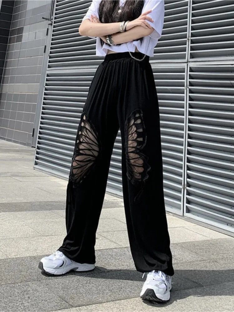 

High waist wide leg pants summer thin section 2022 new large size loose and thin hollow sports casual pants women's fashion