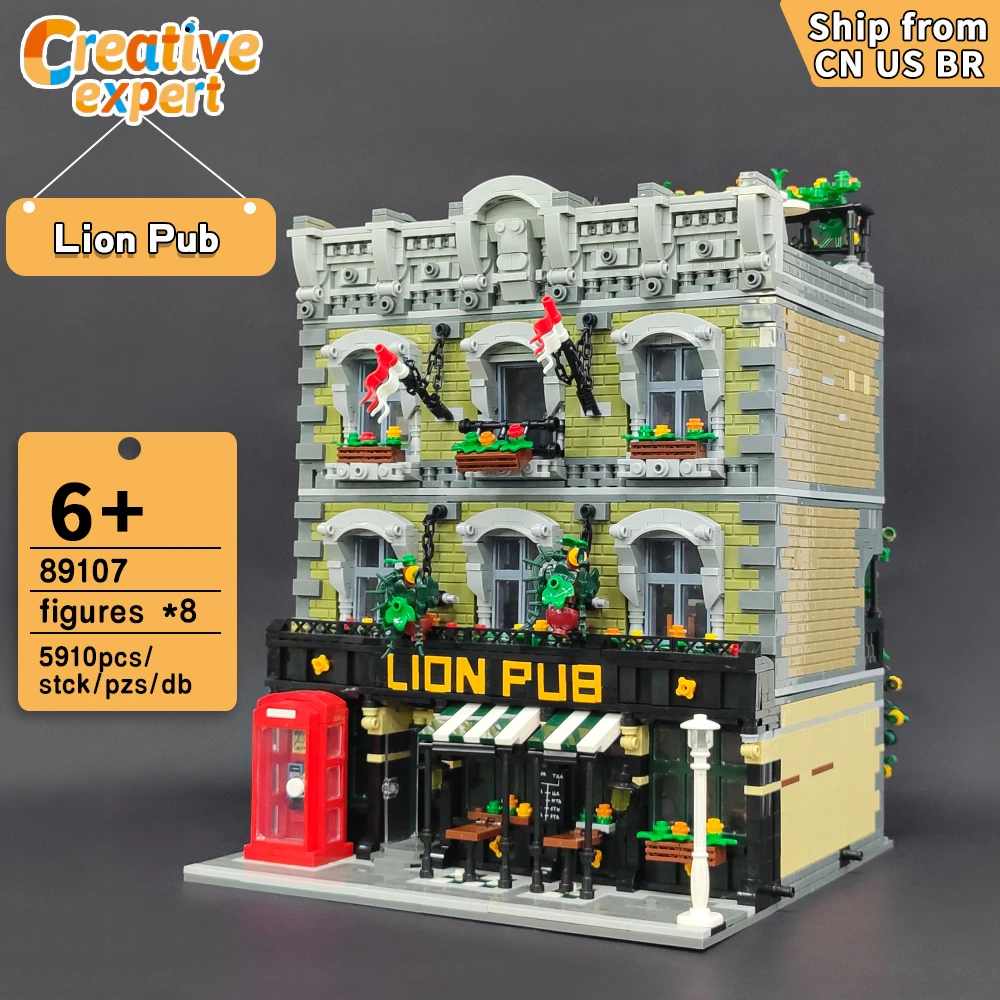 

89107 креативный эксперт MOC Lion, паб, клуб, бар, улица, вид, 5910 шт., модульный дом, модель кирпича, строительные блоки, игрушки, Grand Emporium