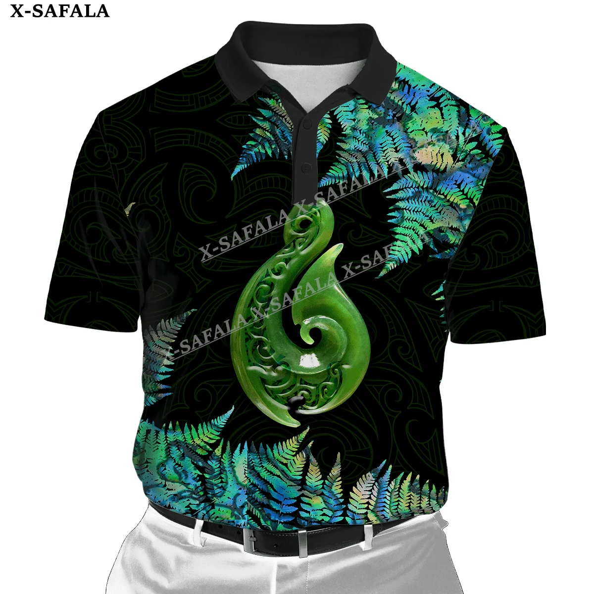 

Aotearoa Maori Серебряный папоротник Новая Зеландия 3D Принт мужчины женщины тонкая рубашка поло воротник короткий рукав Уличная одежда Повседнев...