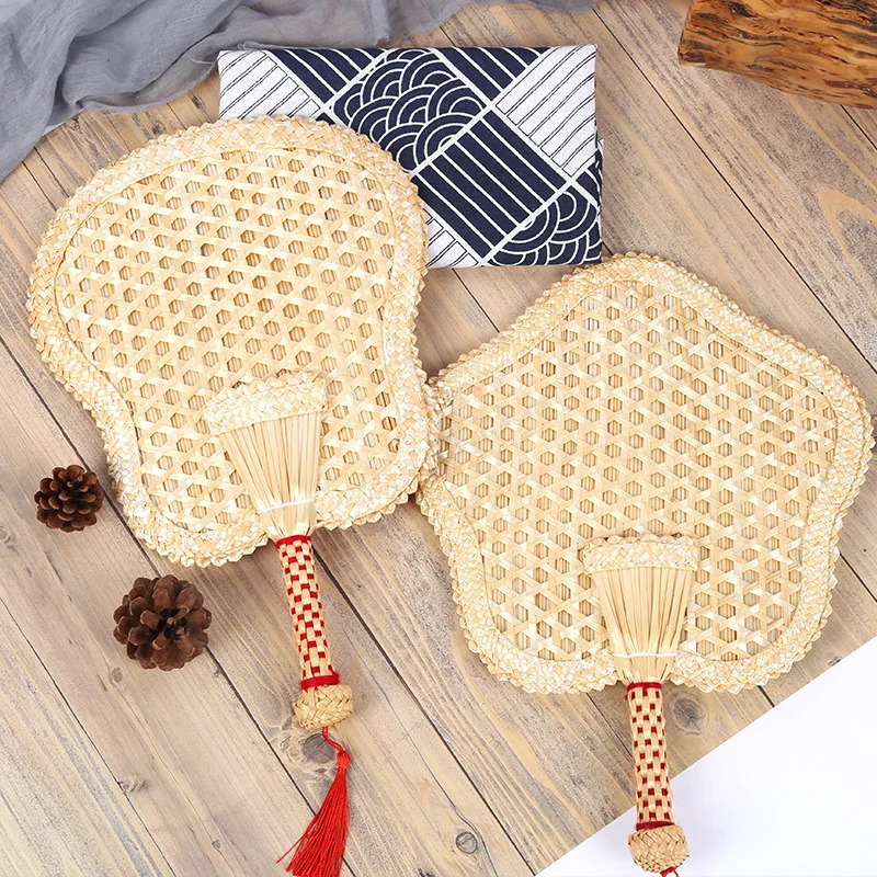 

5pcs/Lot Natural Straw Fan Bamboo Handmade Vintage Cooling Hand Fan Rattan Decoration Gift for Summer Wedding Chinese Fan