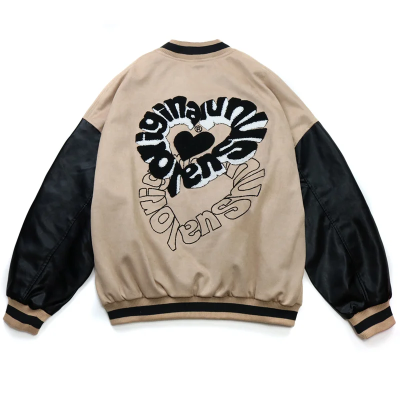 

Jacket Hip Hop Streetwear Baseball 221 Letter Heart Embroidery Patchwork Bomber Jackets Harajuku Casual Varsity College Coat