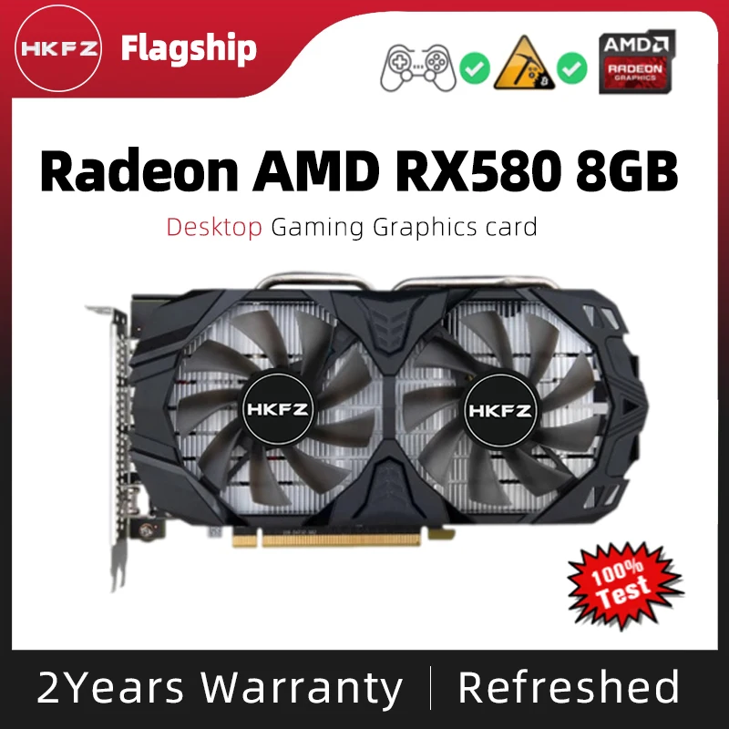 

Видеокарта HKFZ RX580 8 Гб 2048SP GDDR5 Gaming RX580 Mining ETH hashrate 28-30mh/s DisplayPort, видеографические карты