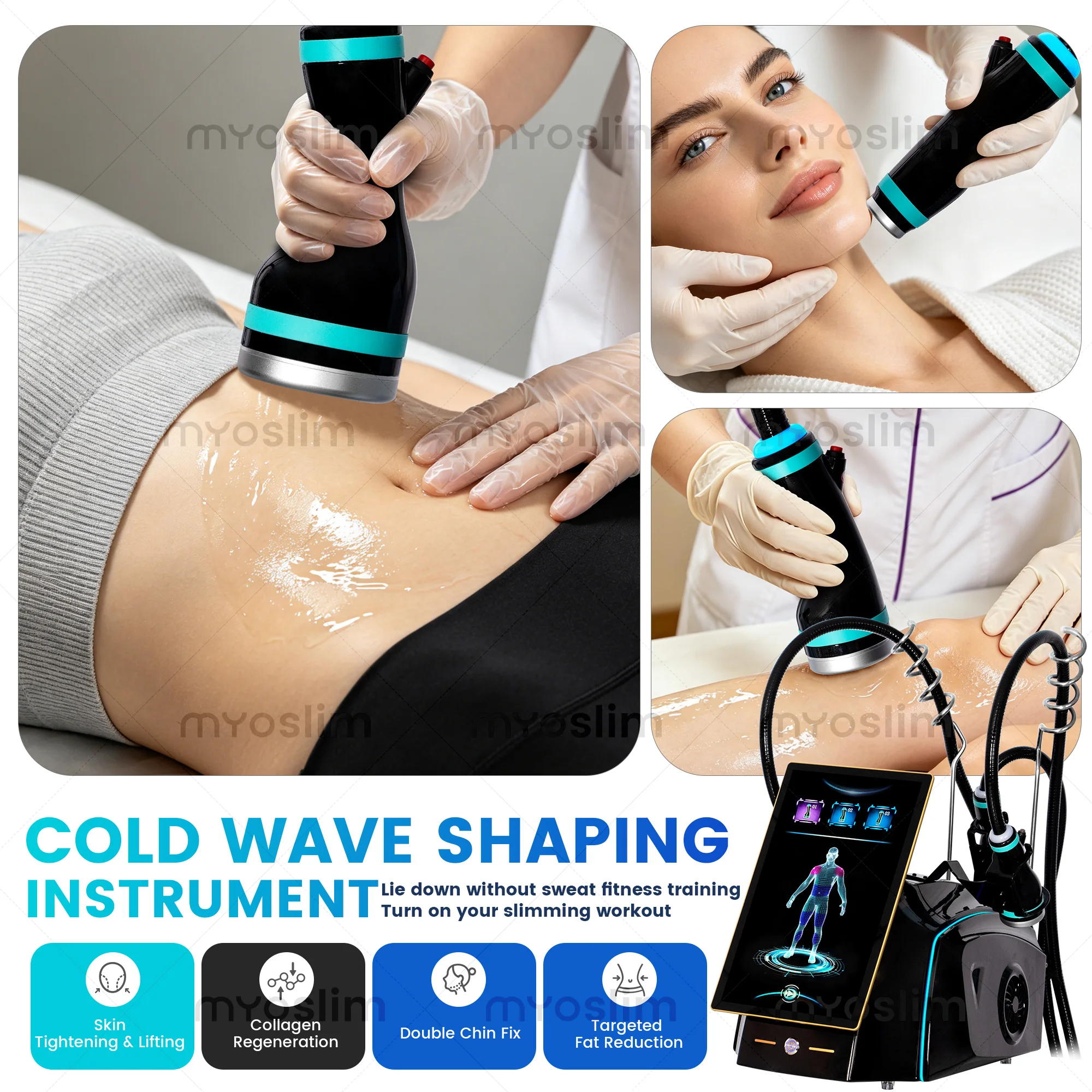 Фото Портативный аппарат Coolwaves RF для коррекции фигуры и подтяжки кожи лица и тела, уменьшения целлюлита, 2,45 ГГц, настольный №3