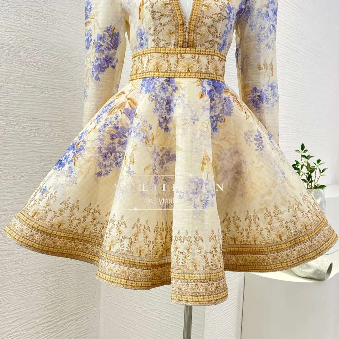 Фиолетовое Goldlen сиреневое фиолетовое мини-платье с длинным рукавом и V-образным