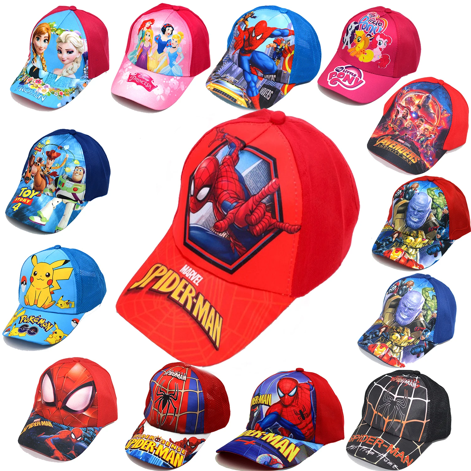

New Anime Disney Frozen Princess Mickey Minnie Mouse Kids Brand Hat Boy Girl Travel Spiderman Baby Caps Figure Gifts Toys 2-8Y